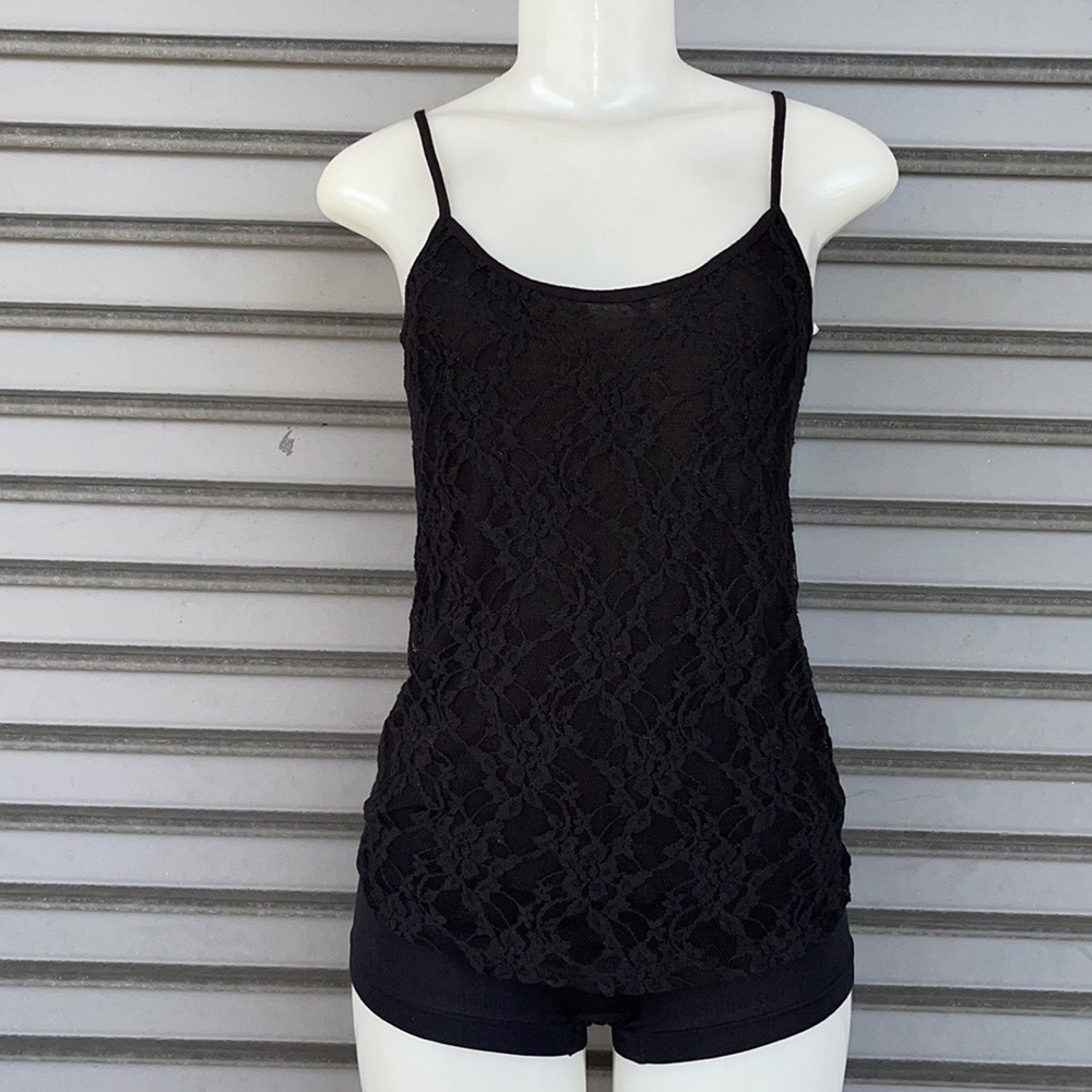 Rosette Black Lace Tank Top Size M